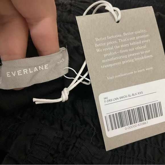 NWT Everlane Linen Dress Black Smocked Size XXS - Picture 4 of 6